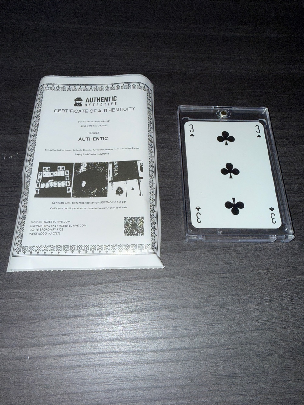 RARE LOUIS VUITTON CASINO NIGHT DAMIER CARD - 3 OF CLUBS